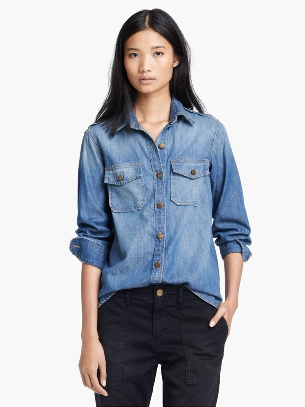 Current/Elliott denim button-down long sleeve shirt